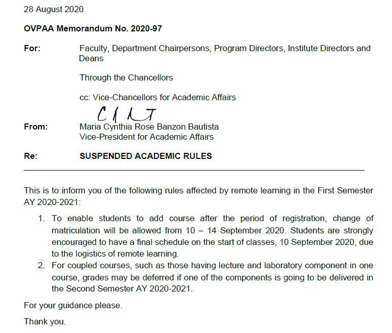 UPDATE: Suspension of Classes - University of the Philippines Cebu